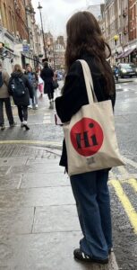 red hi tote bag on Marylebone England